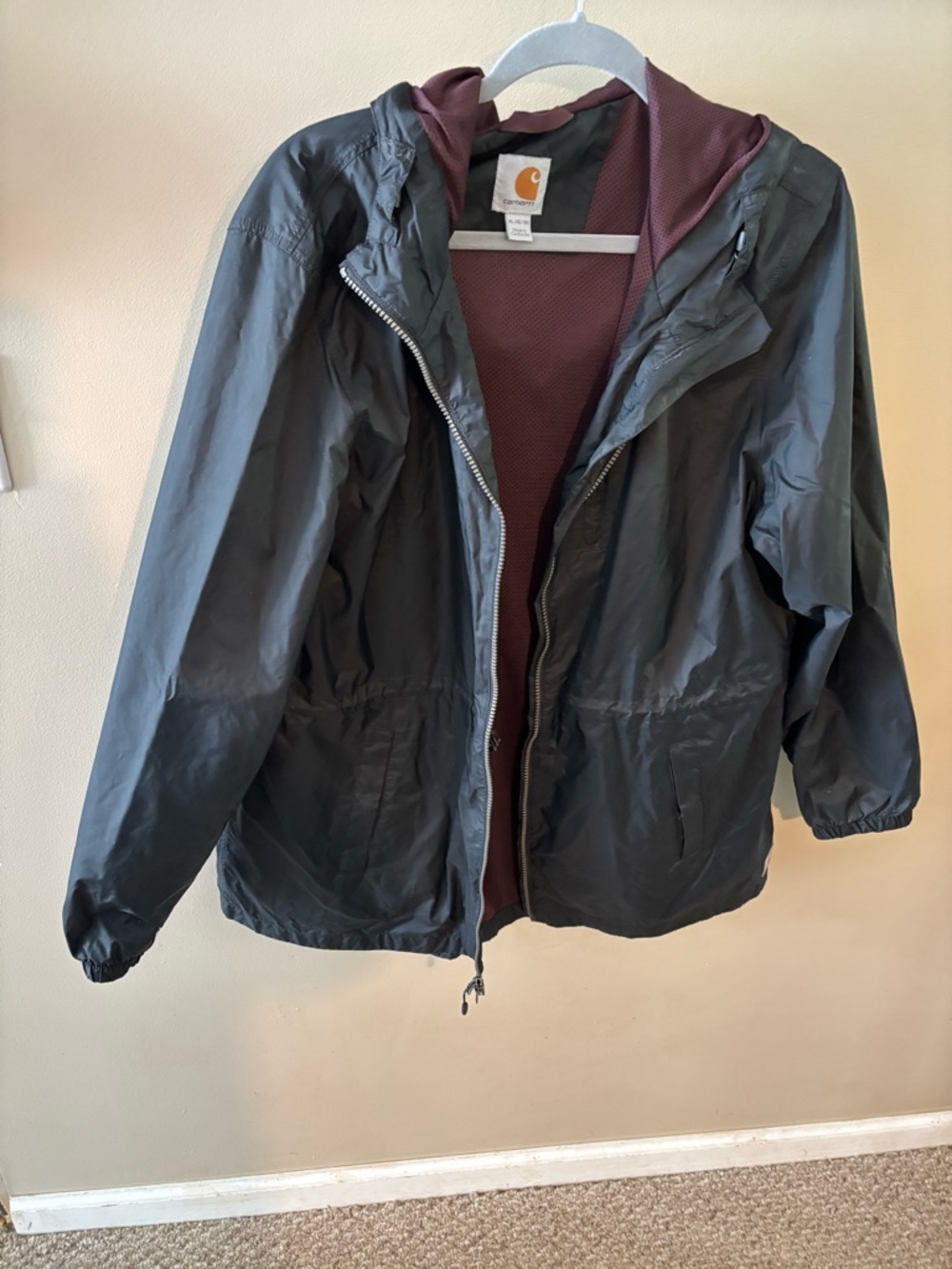 Carhartt Black Rain Jacket with Maroon Lining